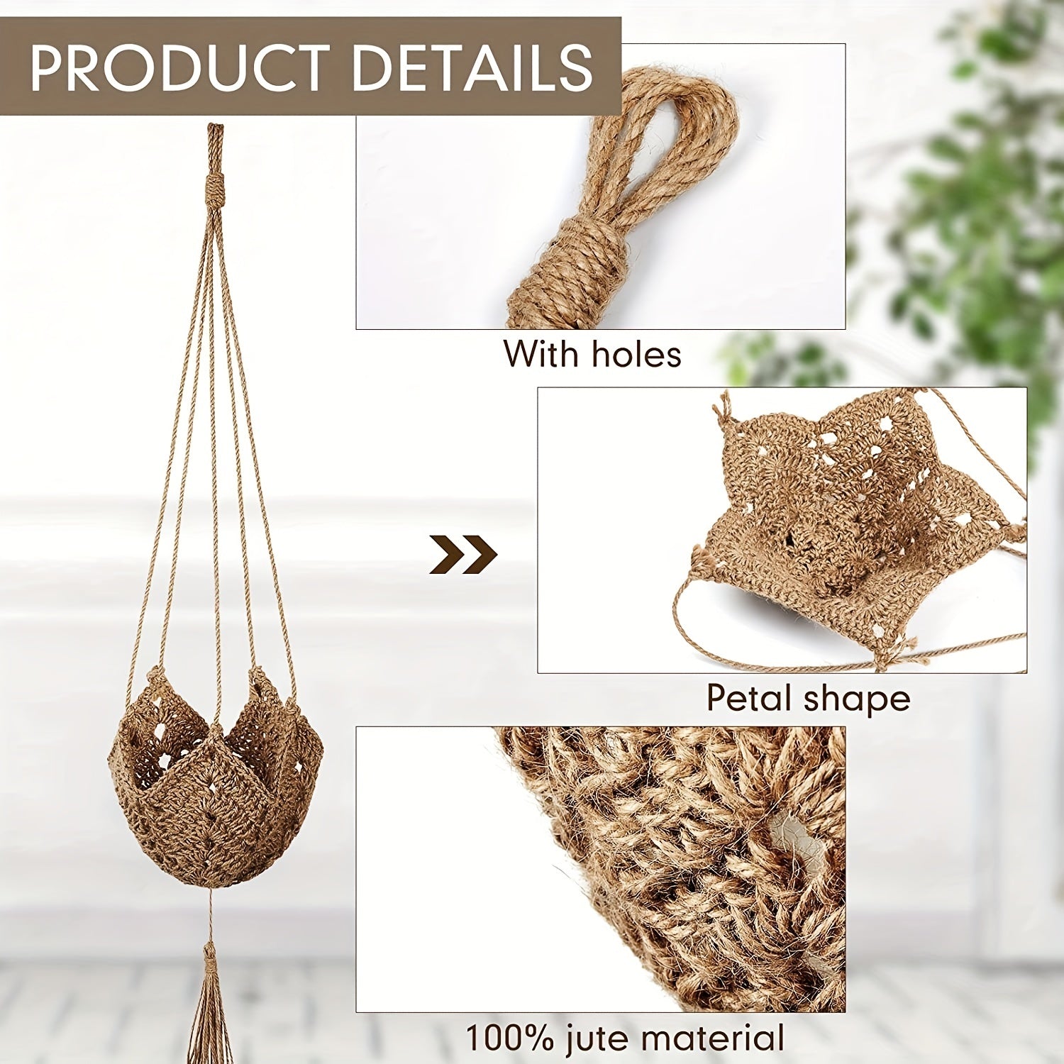 Lot de 2 Suspensions Macramé Bohème pour Plantes – Jute Naturel Intérieur & Extérieur