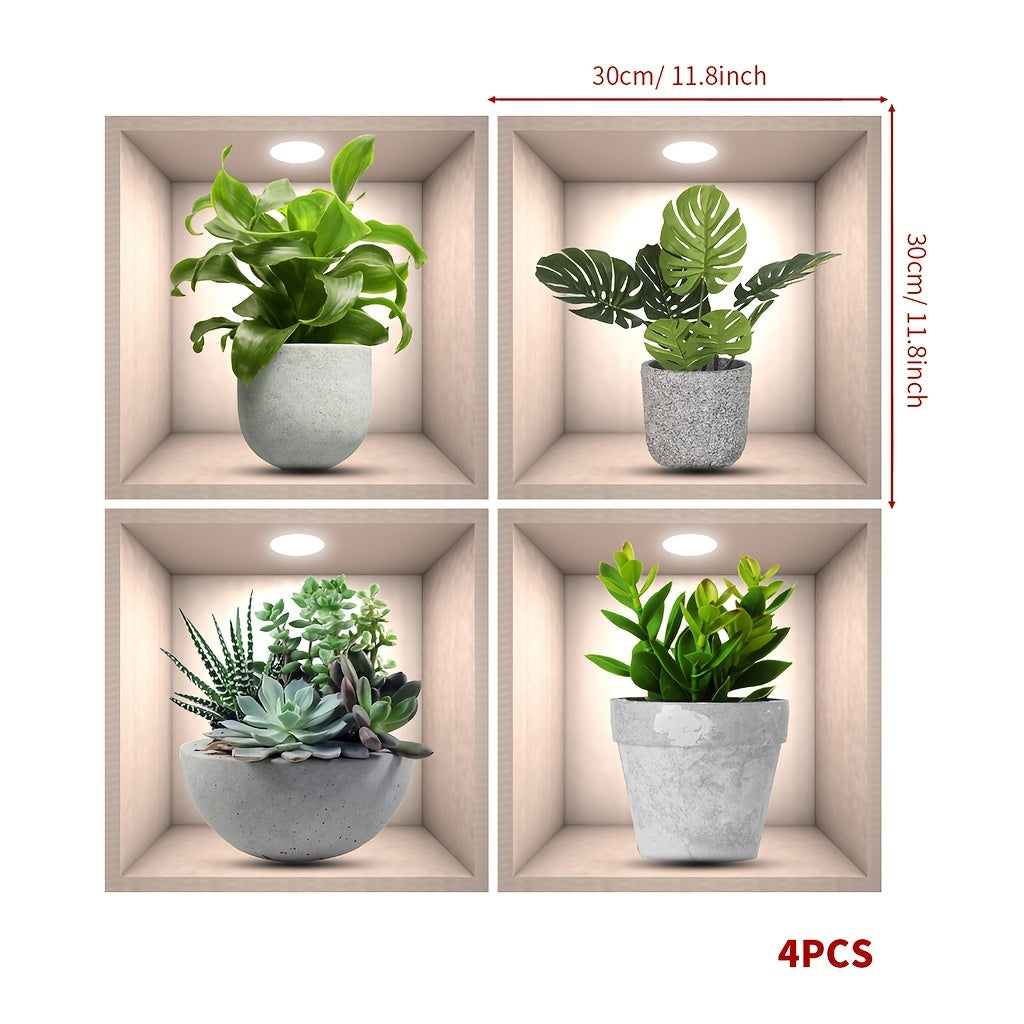 Lot de 4 Stickers Muraux Décoratifs Plantes - 30x30 cm
