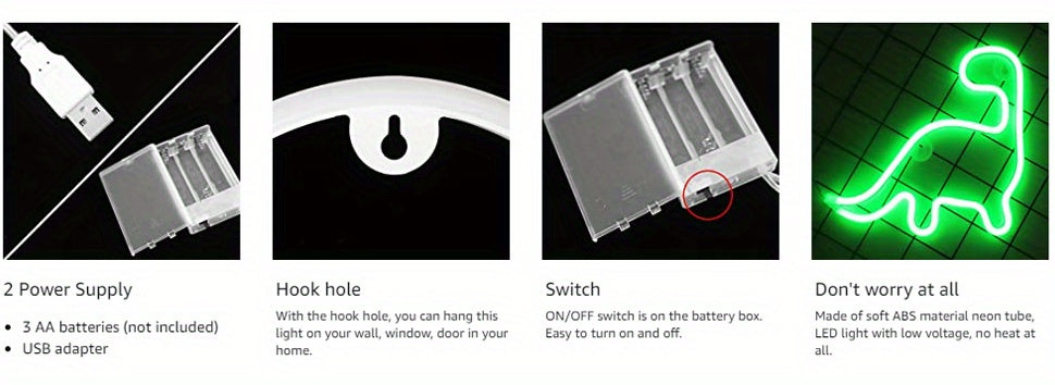 Panneau Néon LED - Design Dinosaure