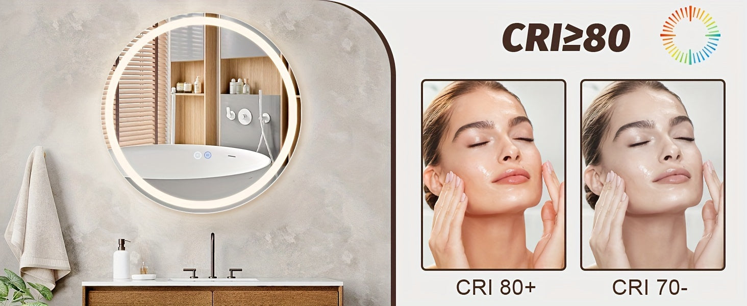 Miroir LED Moderne – Rond 50-80 cm avec Interrupteur Tactile, Anti-Buée