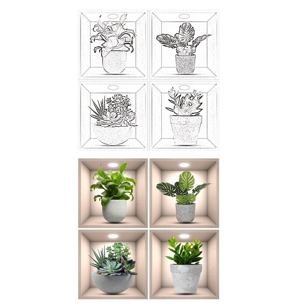 Lot de 4 Stickers Muraux Décoratifs Plantes - 30x30 cm