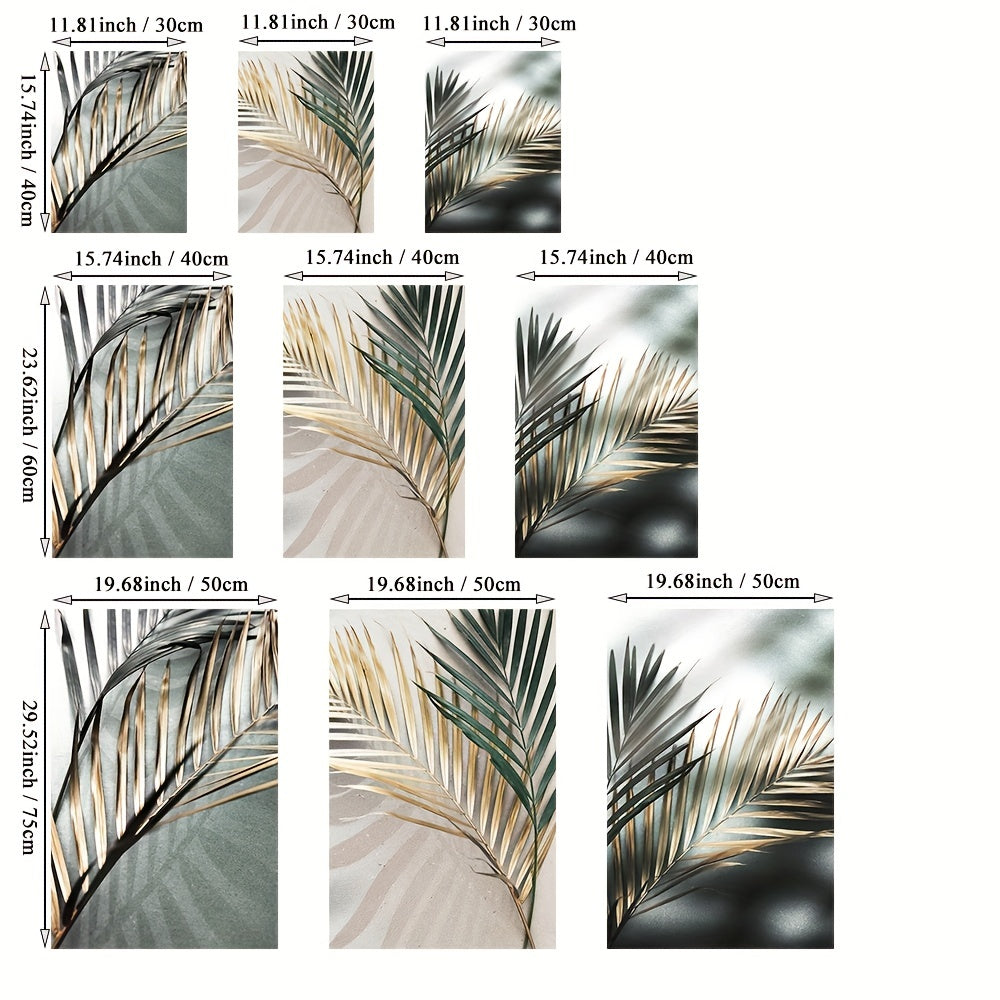 Lot de 3 Tableaux Muraux Botaniques Nordiques – Feuilles de Palmier Dorées