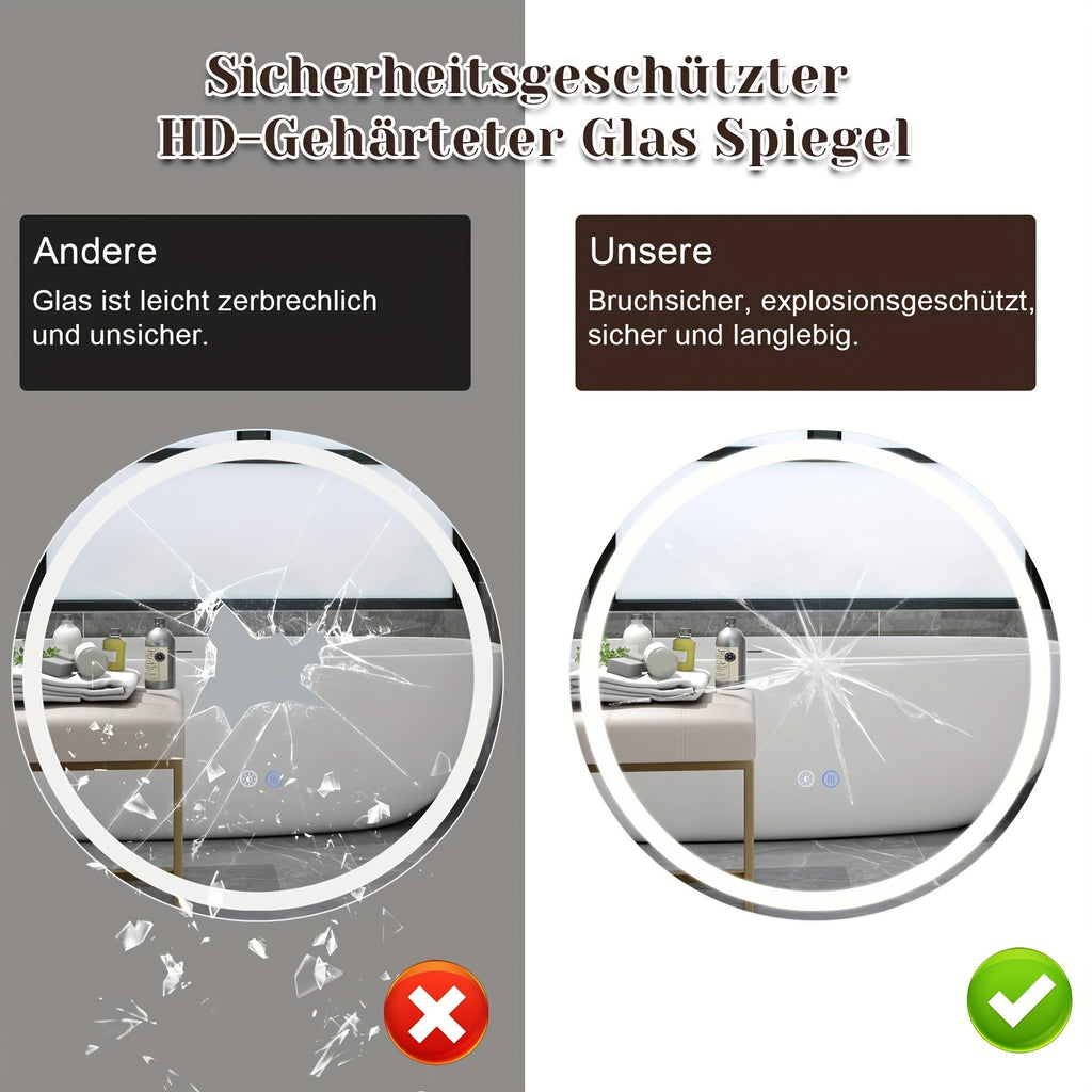 Miroir LED Moderne – Rond 50-80 cm avec Interrupteur Tactile, Anti-Buée