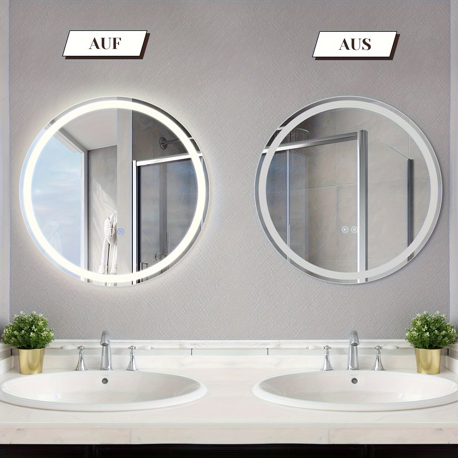 Miroir LED Moderne – Rond 50-80 cm avec Interrupteur Tactile, Anti-Buée