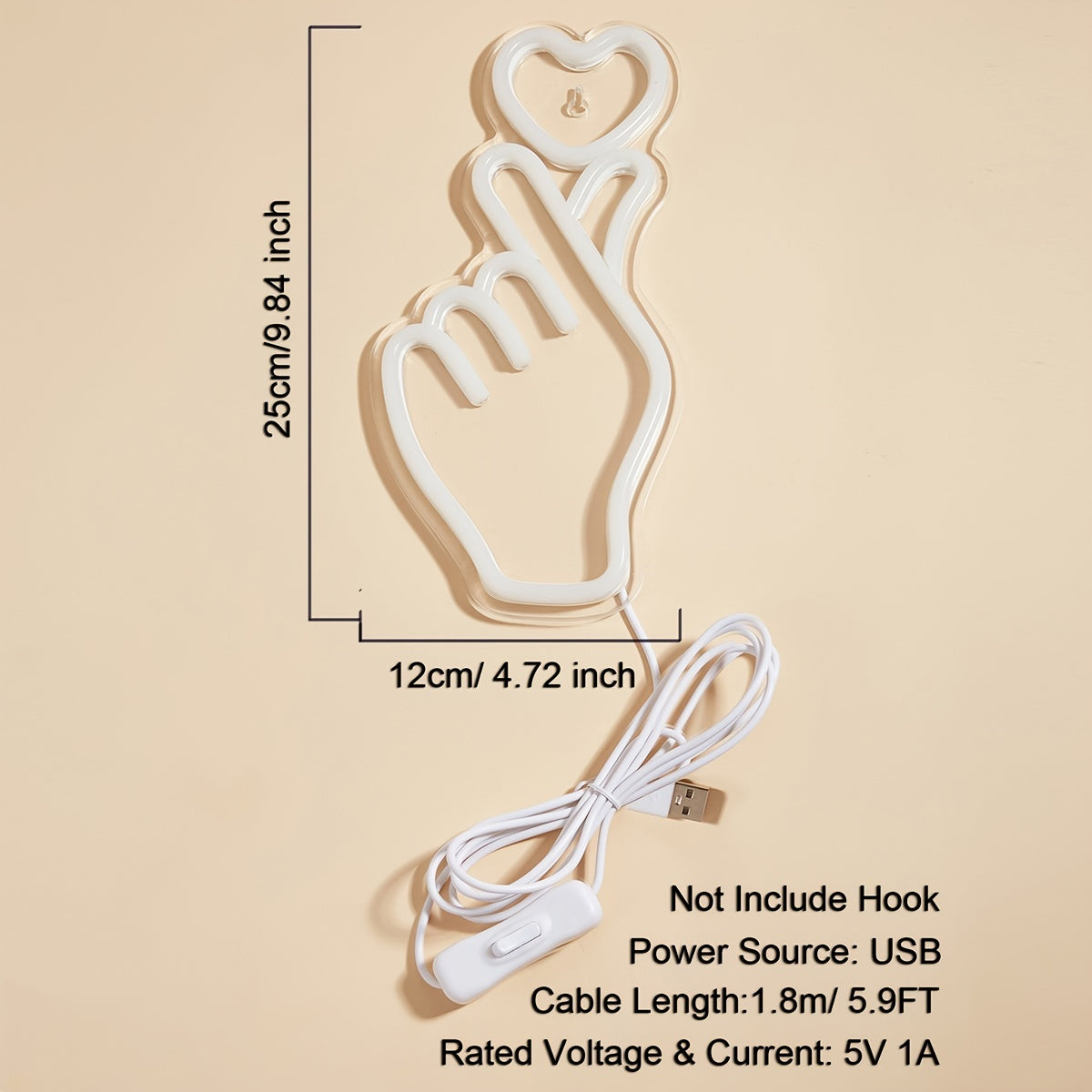 Panneau Néon LED - Design Cœur avec Doigt