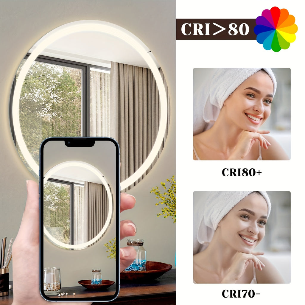 Miroir LED Moderne – Rond 50-80 cm avec Interrupteur Tactile, Anti-Buée