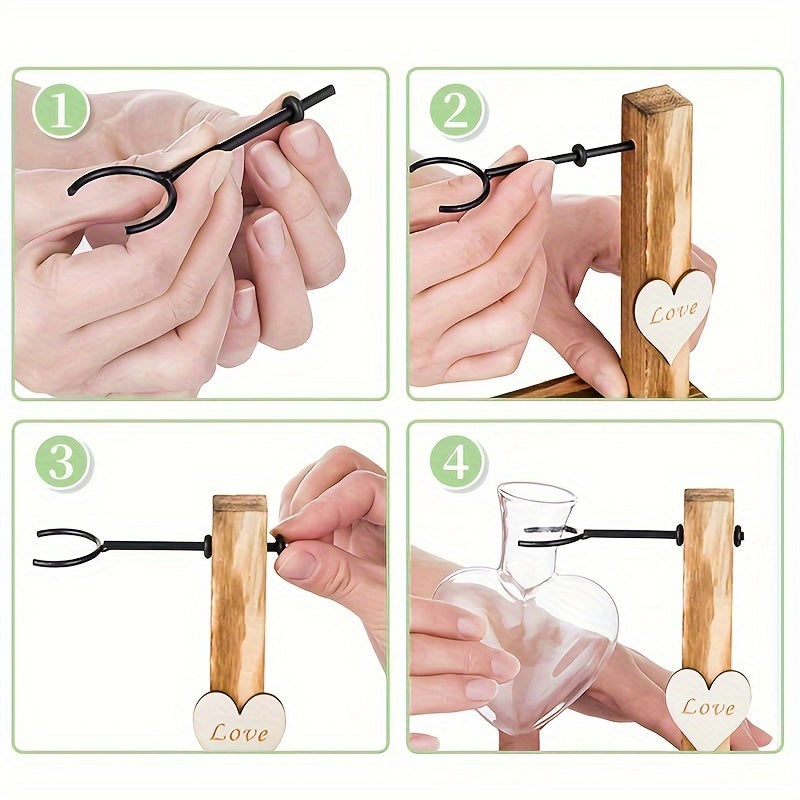 Vase en Verre Cœur avec Cadre Bois – Station de Plantes Hydroponique Moderne