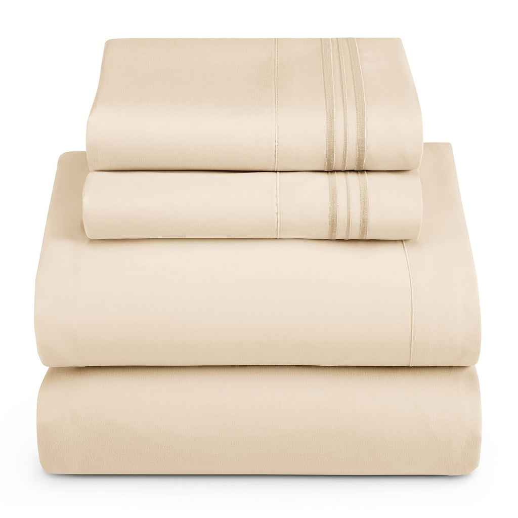 Parure de Lit Microfibre Beige - 4 Pièces