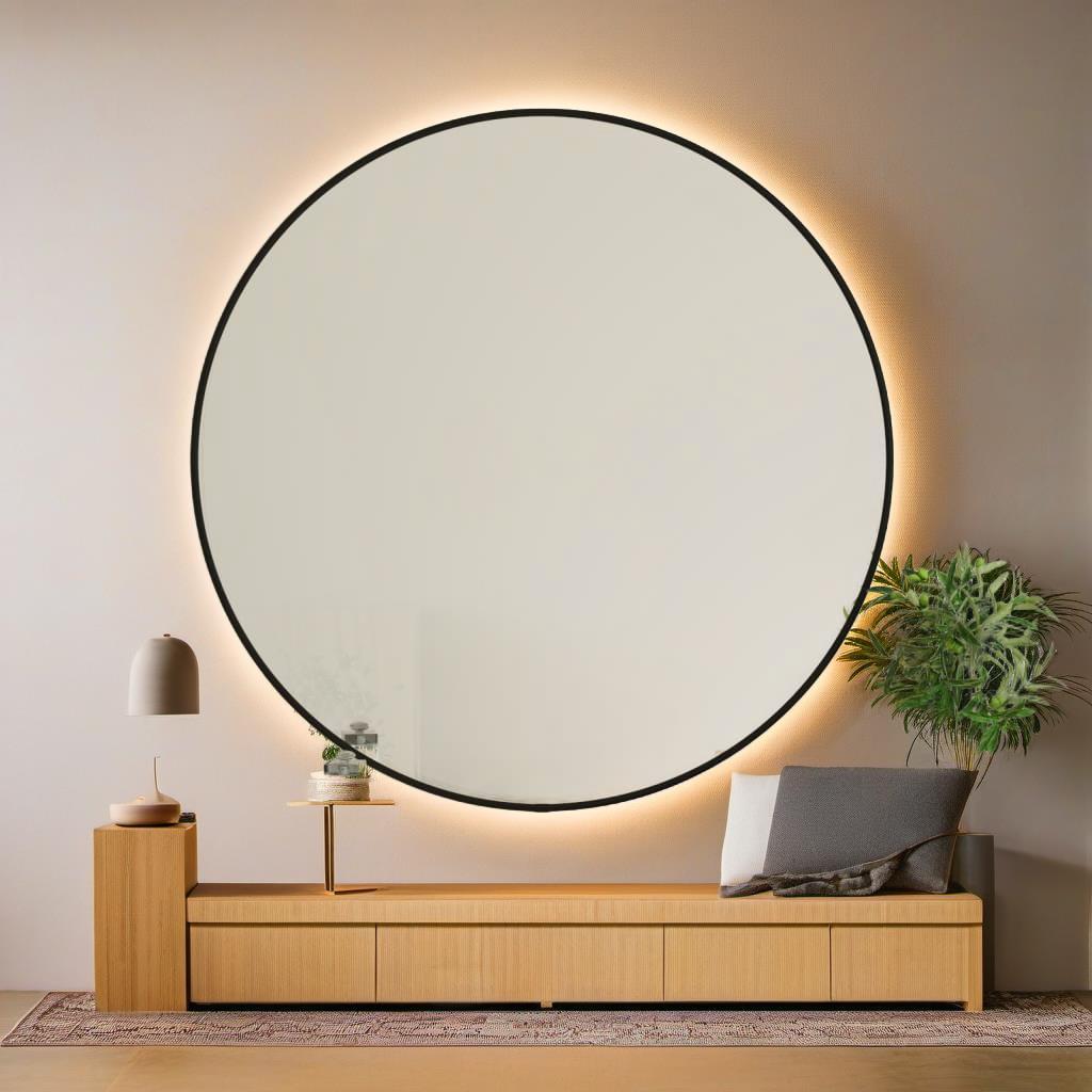 Miroir Rond Noir 60 cm – Anti-Buée