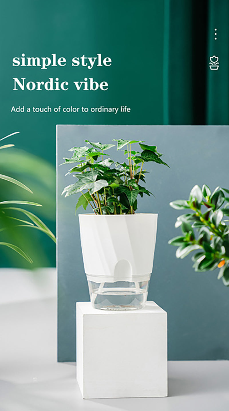 Pot de Fleurs Auto-Arrosant Transparent à Double Paroi