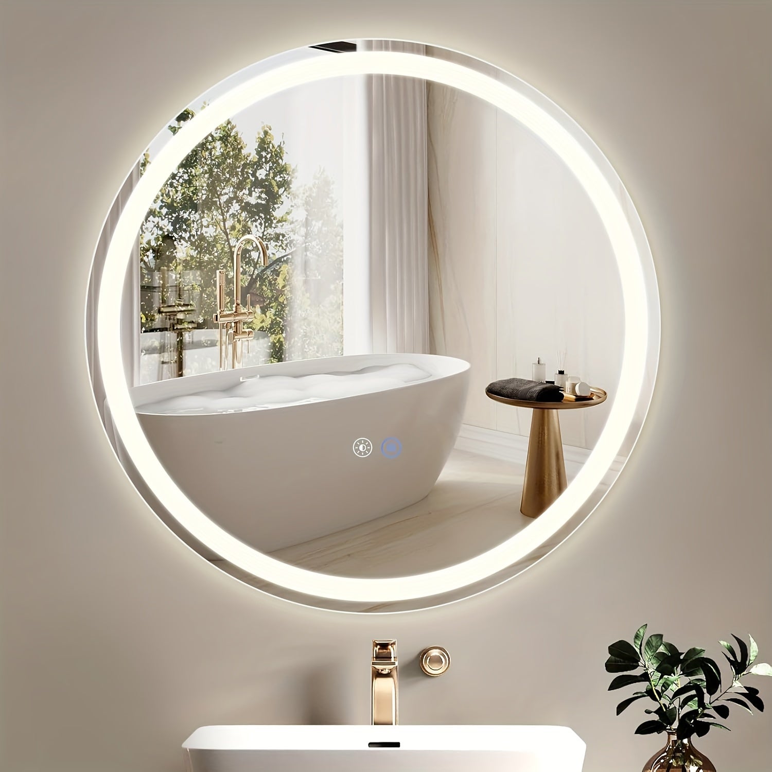 Miroir LED Moderne – Rond 50-80 cm avec Interrupteur Tactile, Anti-Buée