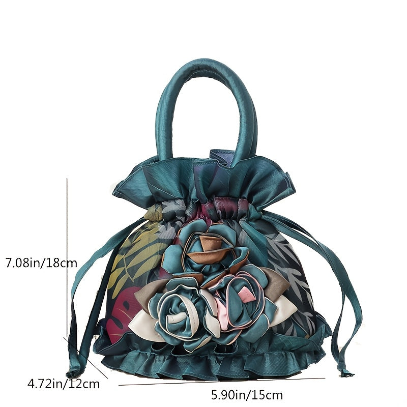 Sac à Main Floral à Cordon – Petit Sac Seau Tendance