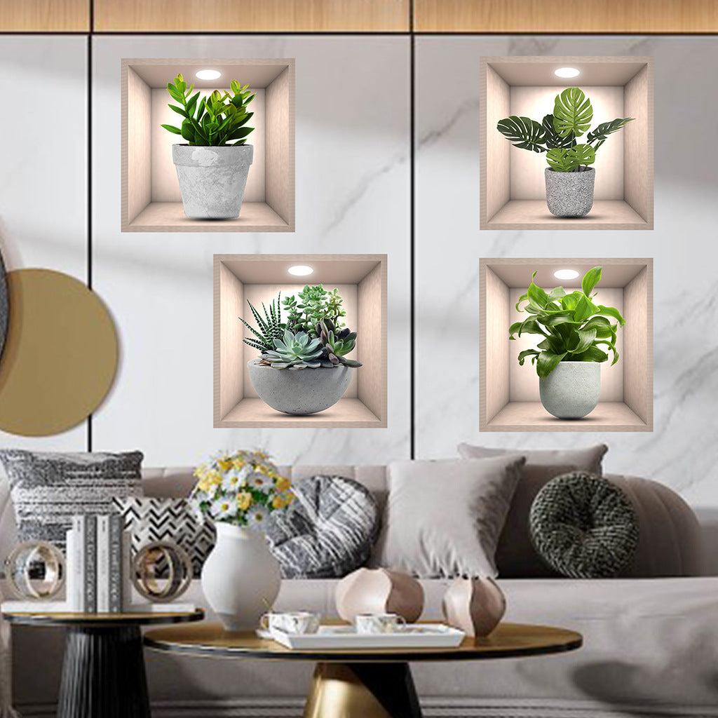 Lot de 4 Stickers Muraux Décoratifs Plantes - 30x30 cm