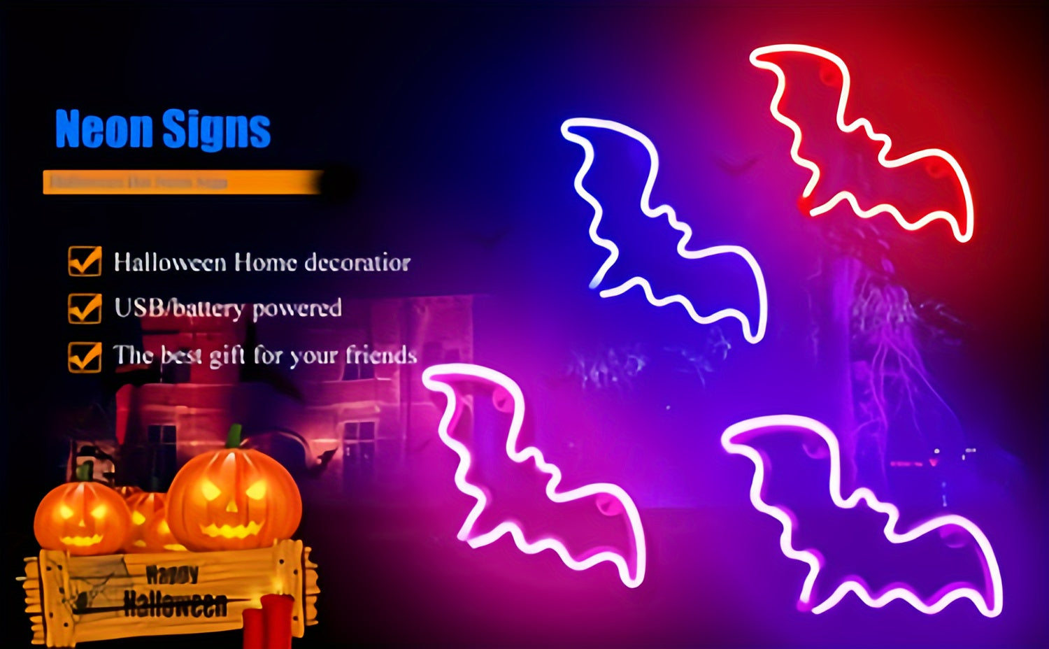 Panneau Néon LED - Design Chauve-Souris