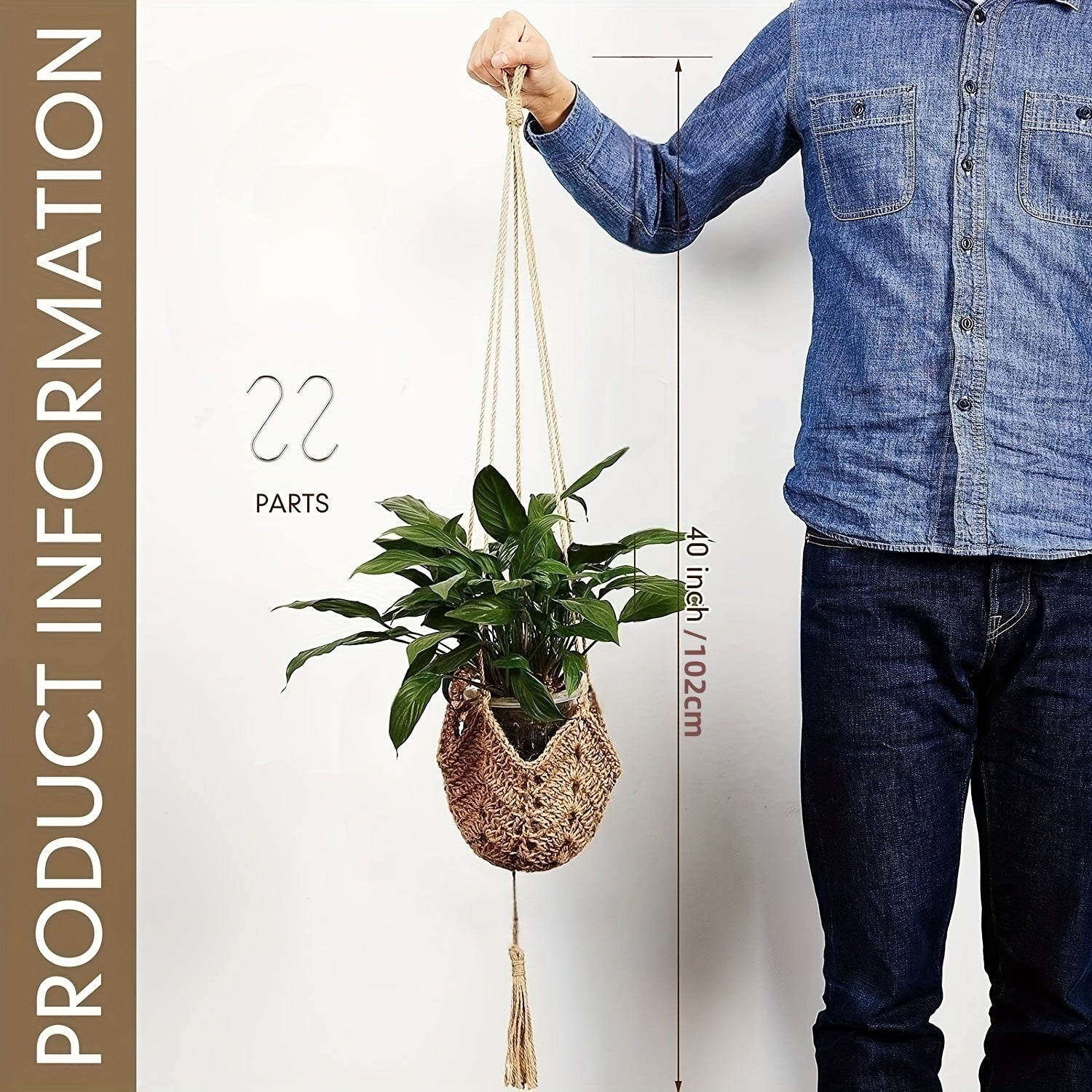 Lot de 2 Suspensions Macramé Bohème pour Plantes – Jute Naturel Intérieur & Extérieur