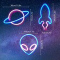 Set de 3 Panneau Néon LED - Thème Espace (Alien, Planète, Fusée)