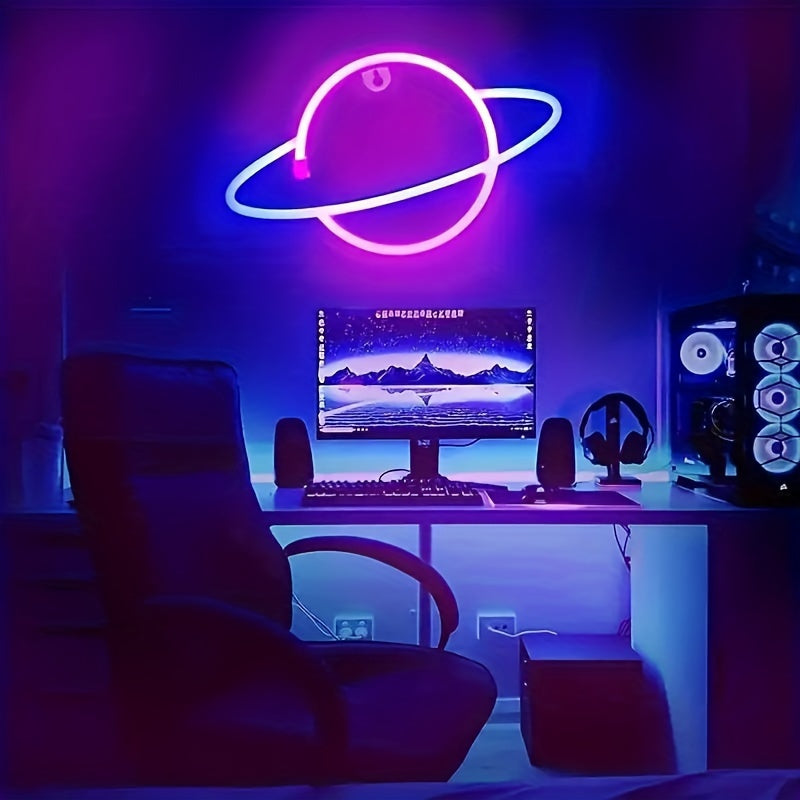 Set de 3 Panneau Néon LED - Thème Espace (Alien, Planète, Fusée)