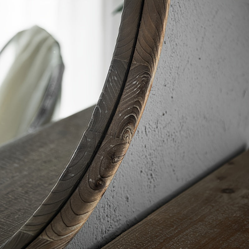 Miroir Rond en Bois Rustique 70cm