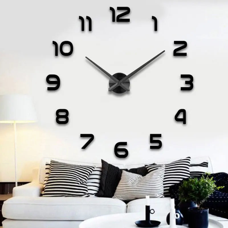 Horloge Murale 3D Grand Format – Sticker Miroir DIY