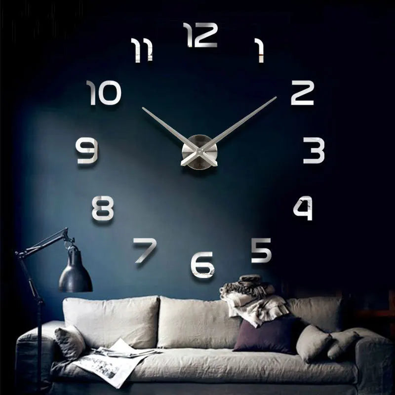 Horloge Murale 3D Grand Format – Sticker Miroir DIY