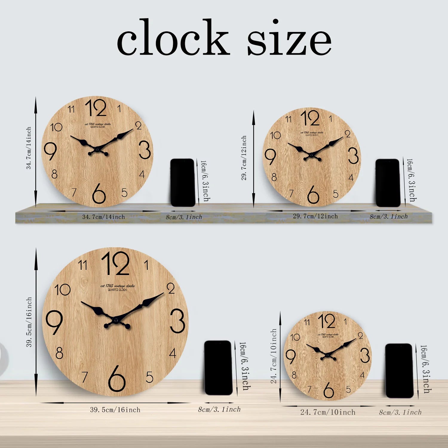 Horloge Murale en Bois Imitation Moderne – Motif Grain de Bois, Silencieuse Quartz