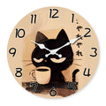 Horloge Murale Silencieuse en Bois et Bambou - Chat