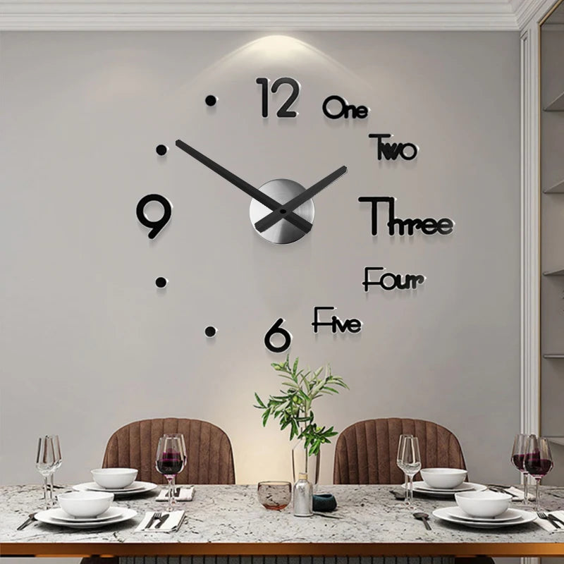 Horloge Murale 3D Grand Format – Sticker Miroir DIY