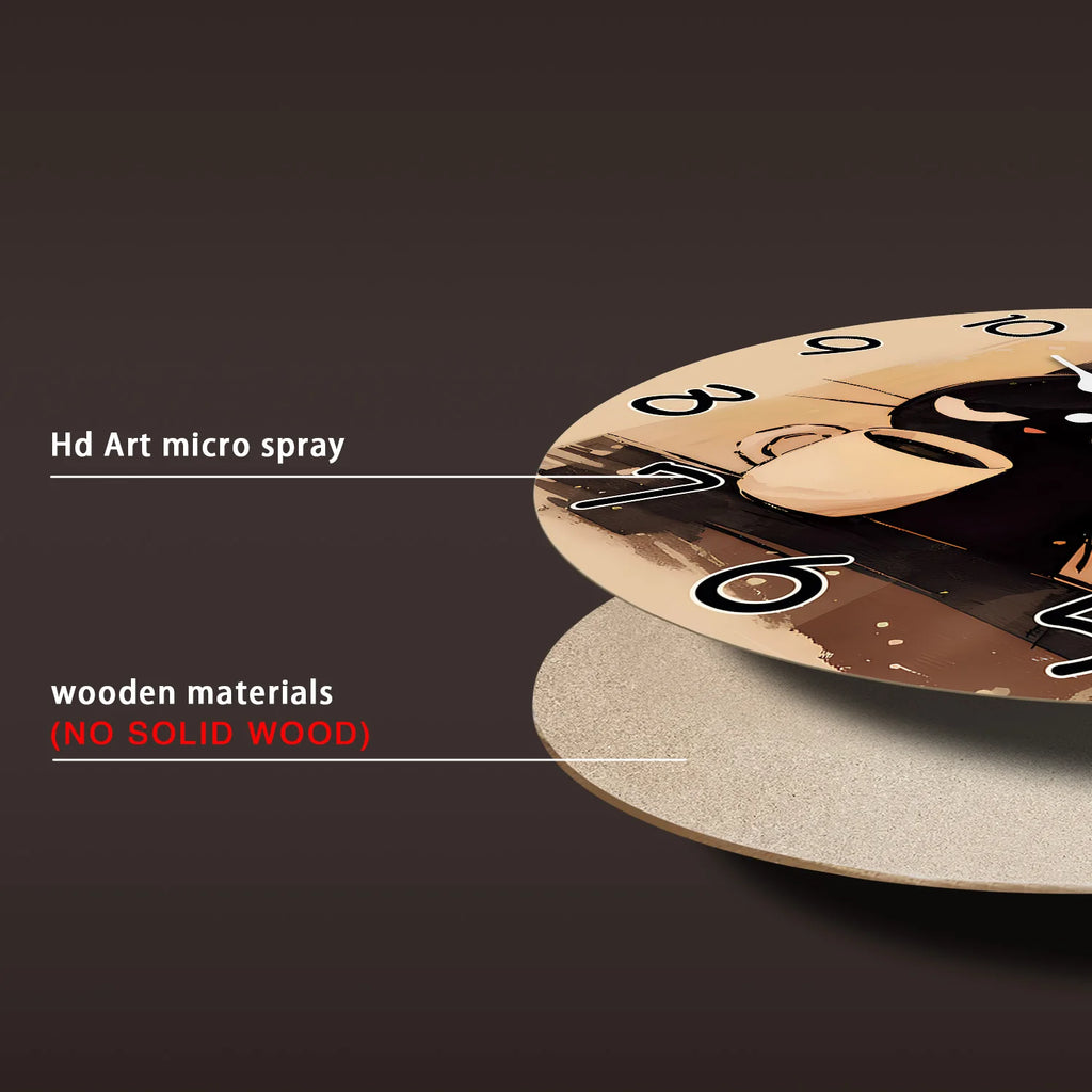 Horloge Murale Silencieuse en Bois et Bambou - Chat