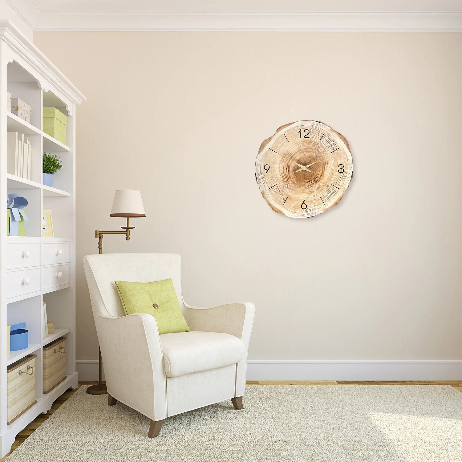 Horloge Murale en Bois – Anneau Unique, Motif Bois Naturel