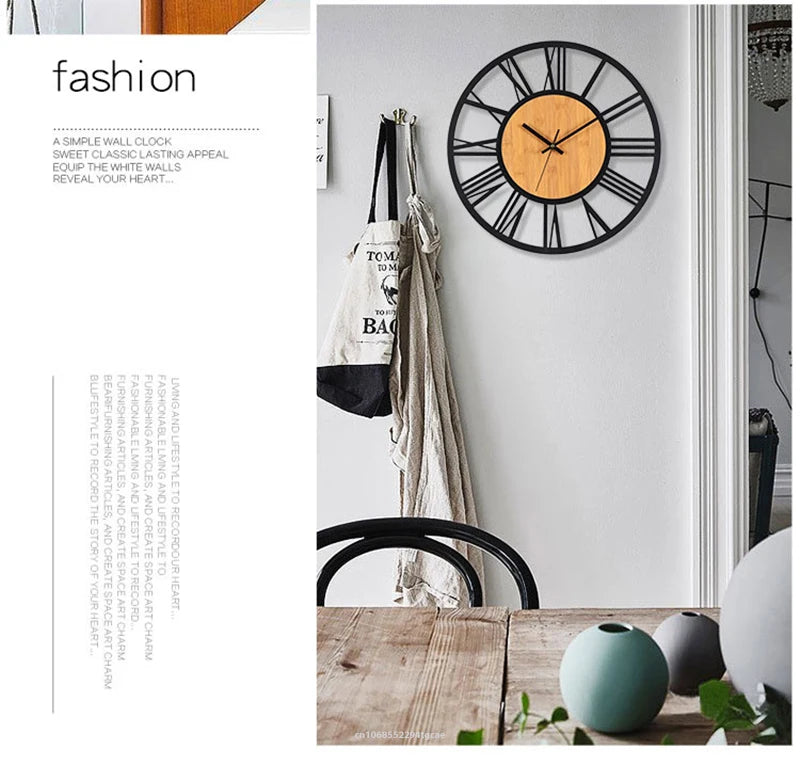 Horloge Murale 3D Grand Format – Chiffres Romains Nordiques