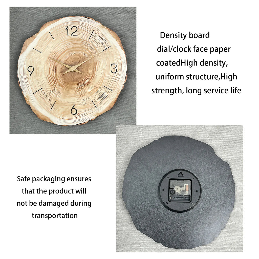 Horloge Murale en Bois – Anneau Unique, Motif Bois Naturel