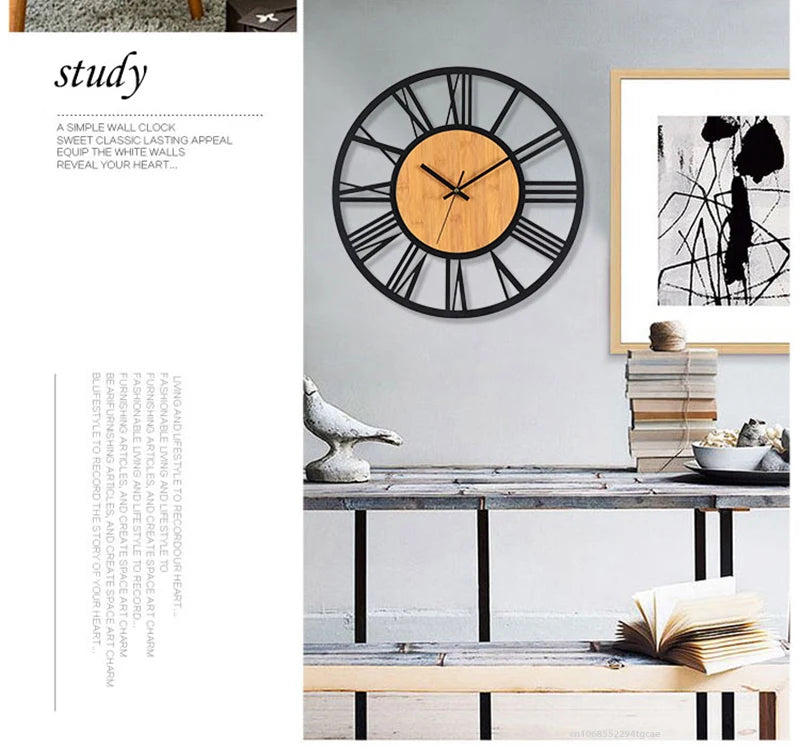 Horloge Murale 3D Grand Format – Chiffres Romains Nordiques