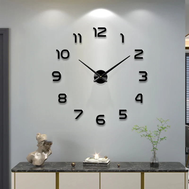 Horloge Murale 3D Grand Format – Sticker Miroir DIY