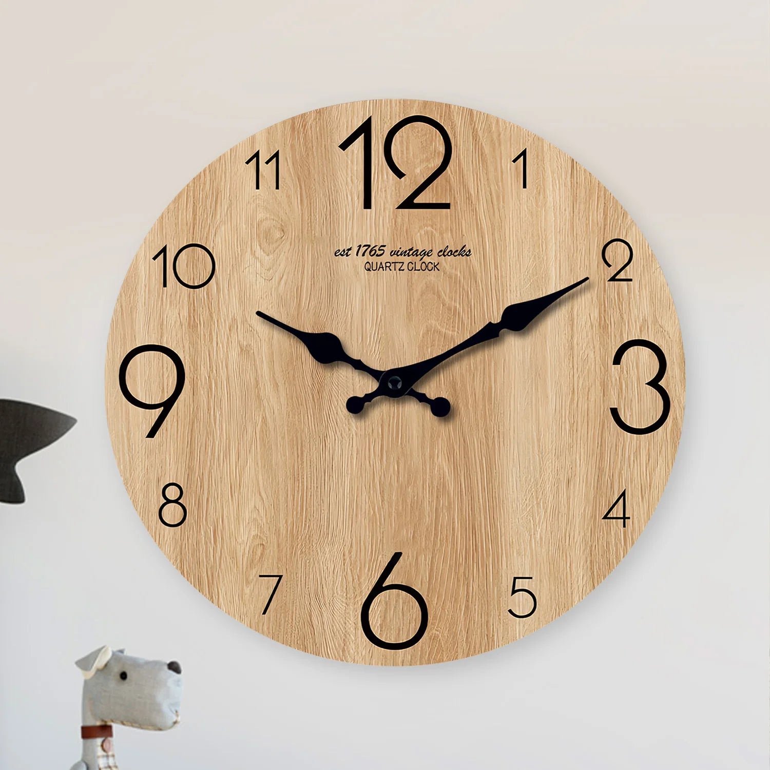 Horloge Murale en Bois Imitation Moderne – Motif Grain de Bois, Silencieuse Quartz