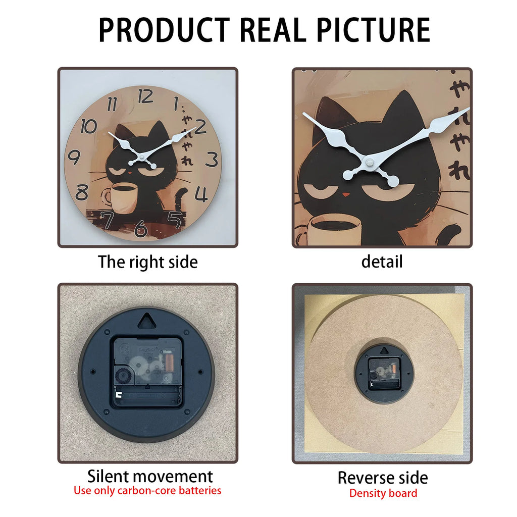 Horloge Murale Silencieuse en Bois et Bambou - Chat
