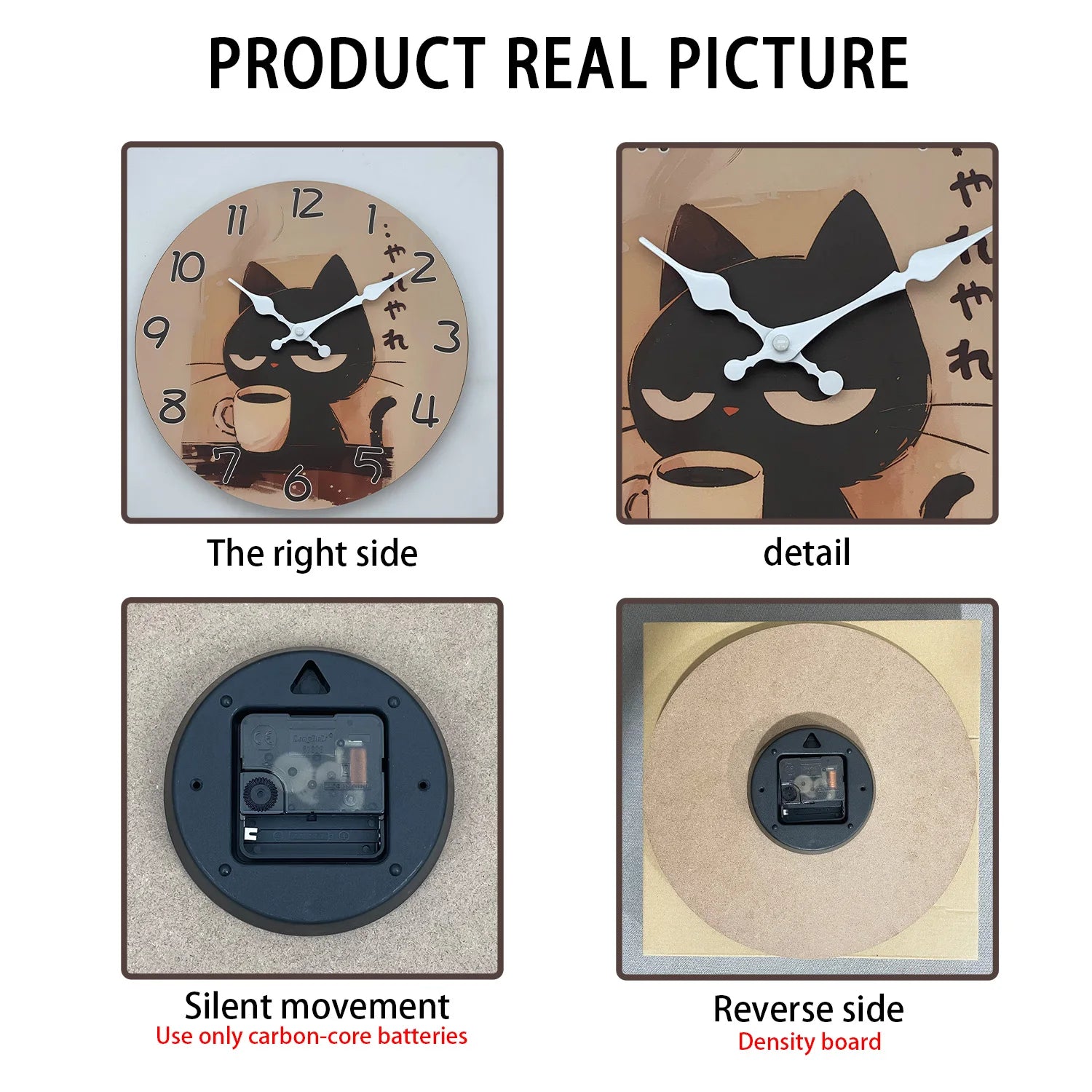 Horloge Murale Silencieuse en Bois et Bambou - Chat