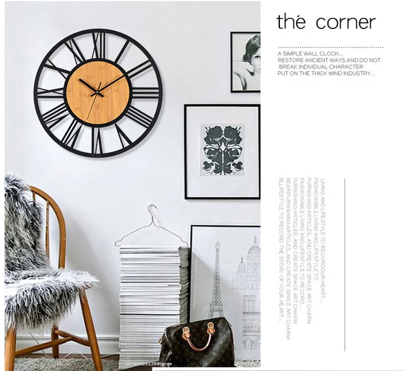 Horloge Murale 3D Grand Format – Chiffres Romains Nordiques