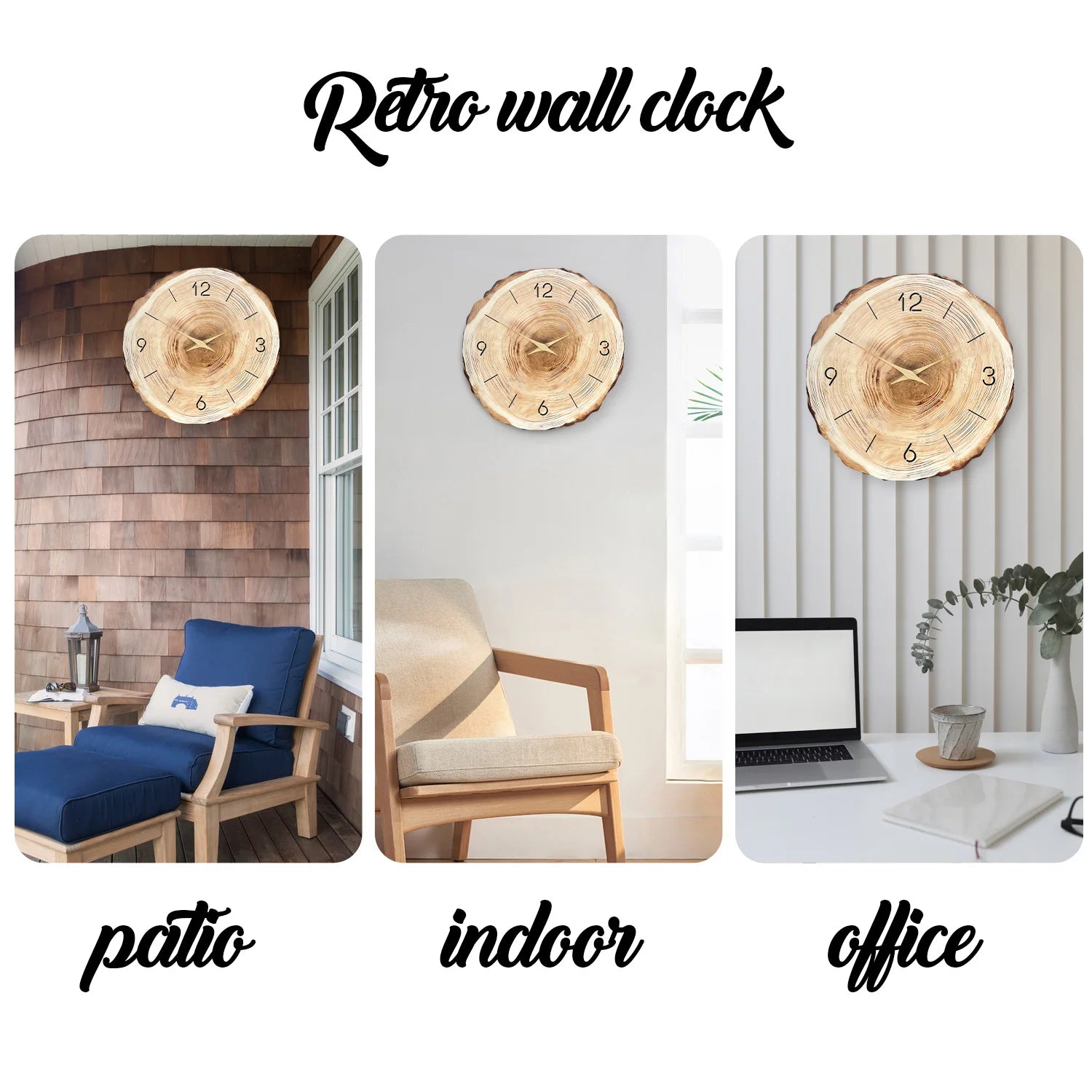 Horloge Murale en Bois – Anneau Unique, Motif Bois Naturel