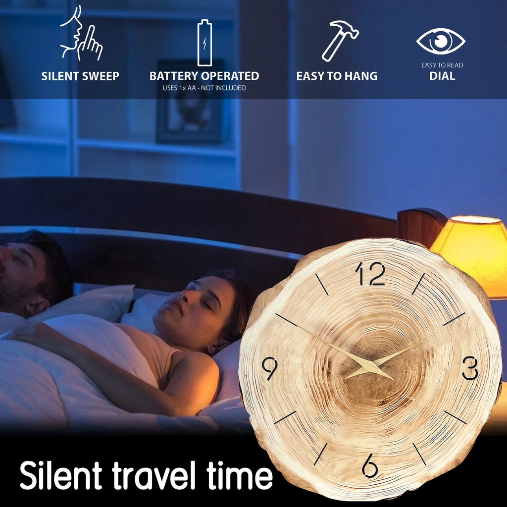 Horloge Murale en Bois – Anneau Unique, Motif Bois Naturel