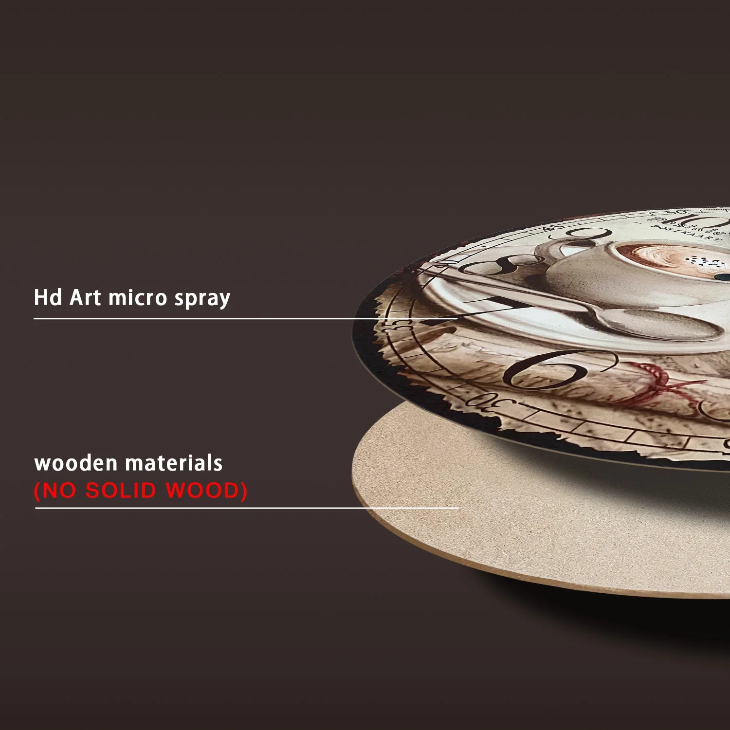 Horloge Murale en Bois Rétro – Motif Tasse de Café Européenne