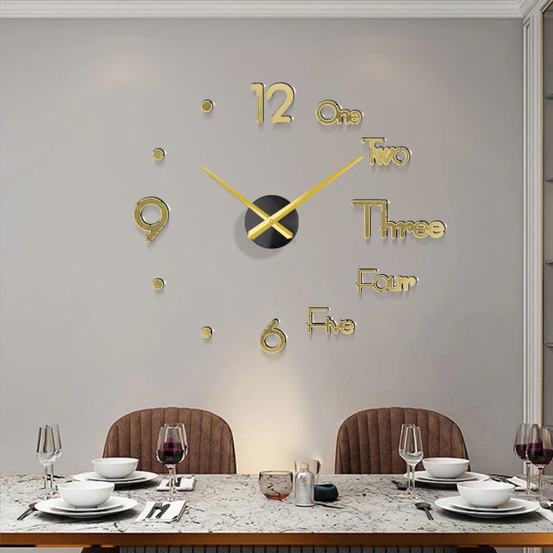Horloge Murale 3D Grand Format – Sticker Miroir DIY