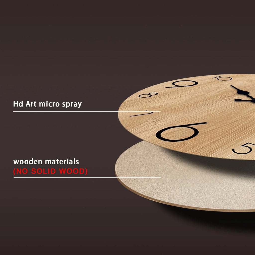 Horloge Murale en Bois Imitation Moderne – Motif Grain de Bois, Silencieuse Quartz