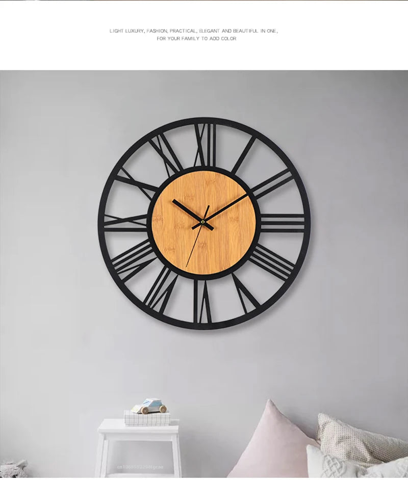 Horloge Murale 3D Grand Format – Chiffres Romains Nordiques