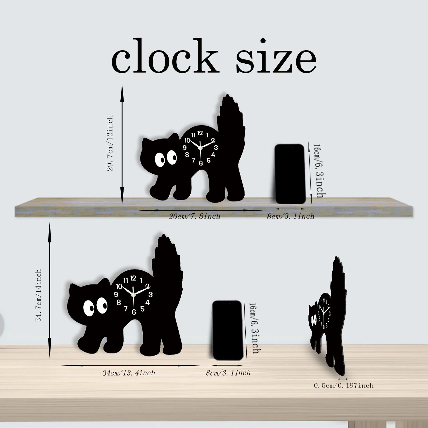 Horloge Murale – Petit Chat Noir en Porcelaine et Bois