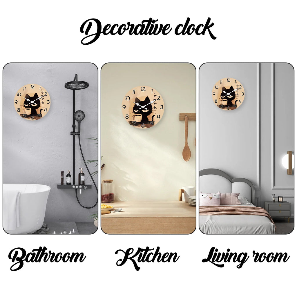 Horloge Murale Silencieuse en Bois et Bambou - Chat