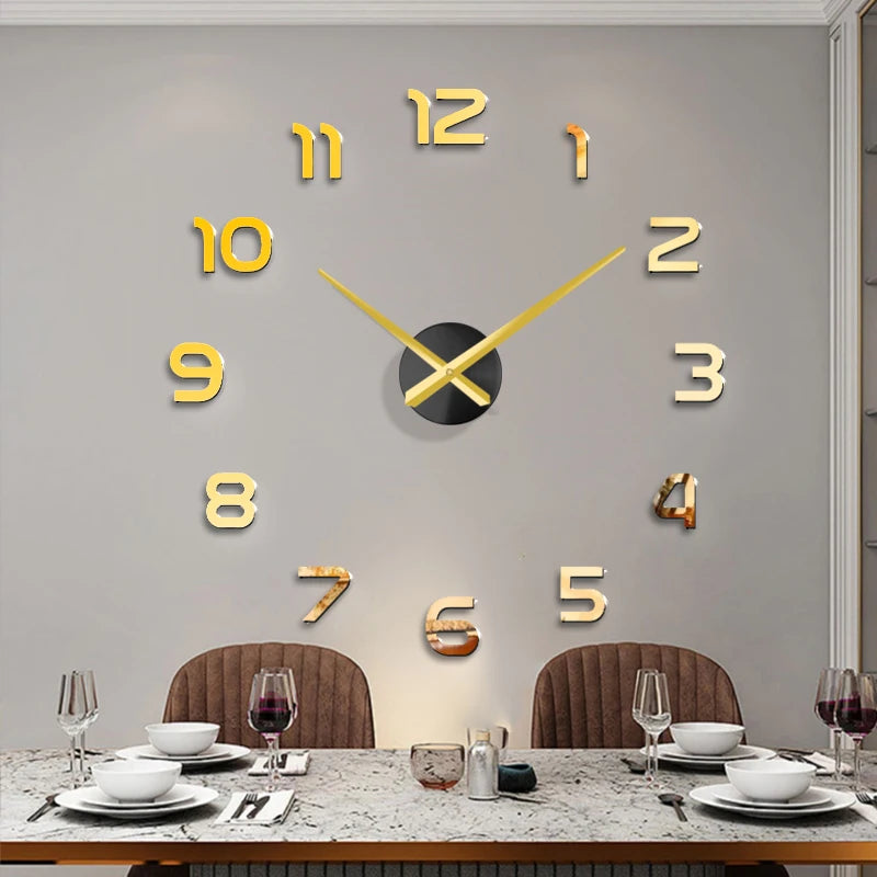 Horloge Murale 3D Grand Format – Sticker Miroir DIY