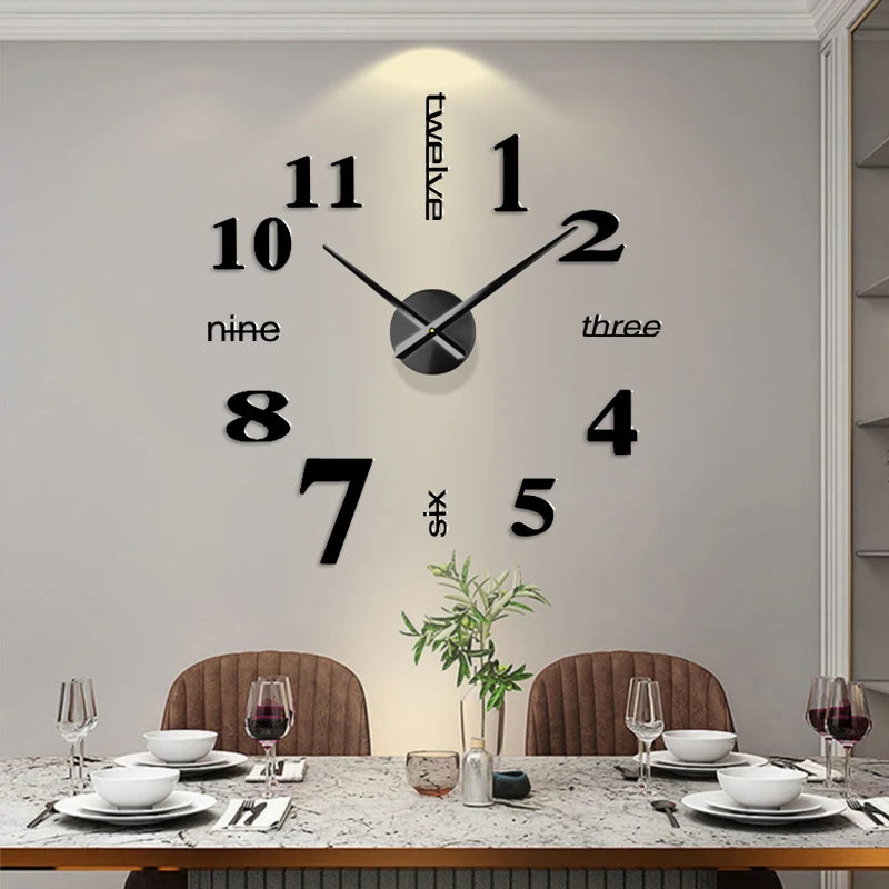 Horloge Murale 3D Grand Format – Sticker Miroir DIY
