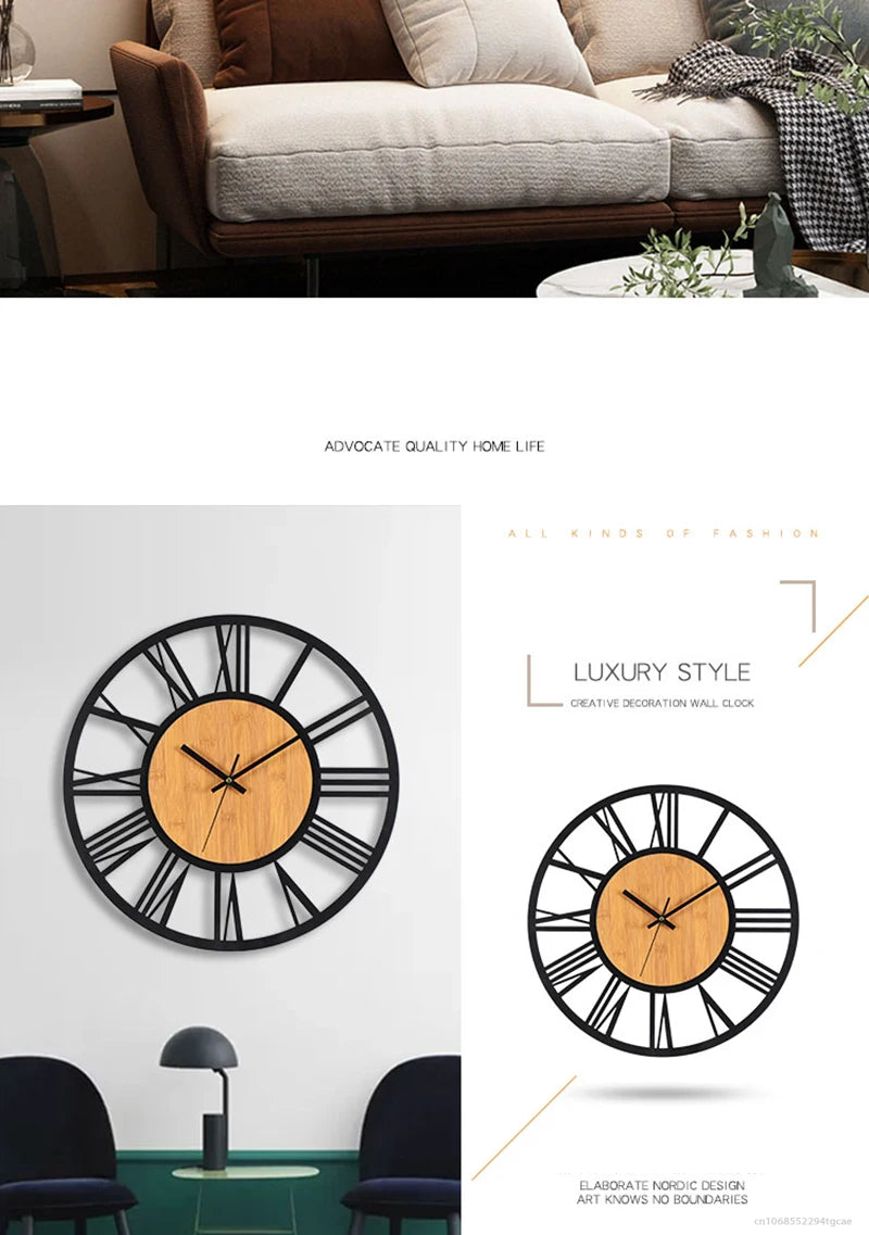 Horloge Murale 3D Grand Format – Chiffres Romains Nordiques