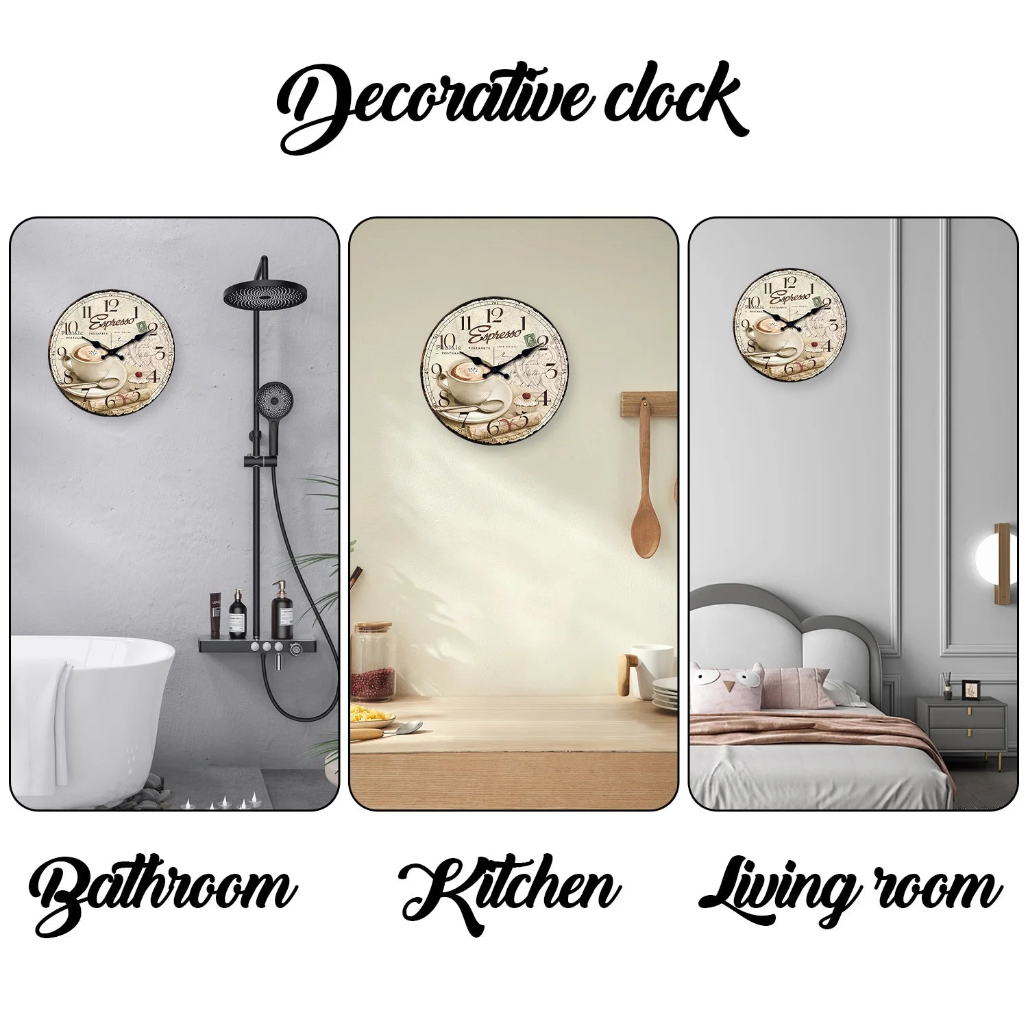 Horloge Murale en Bois Rétro – Motif Tasse de Café Européenne