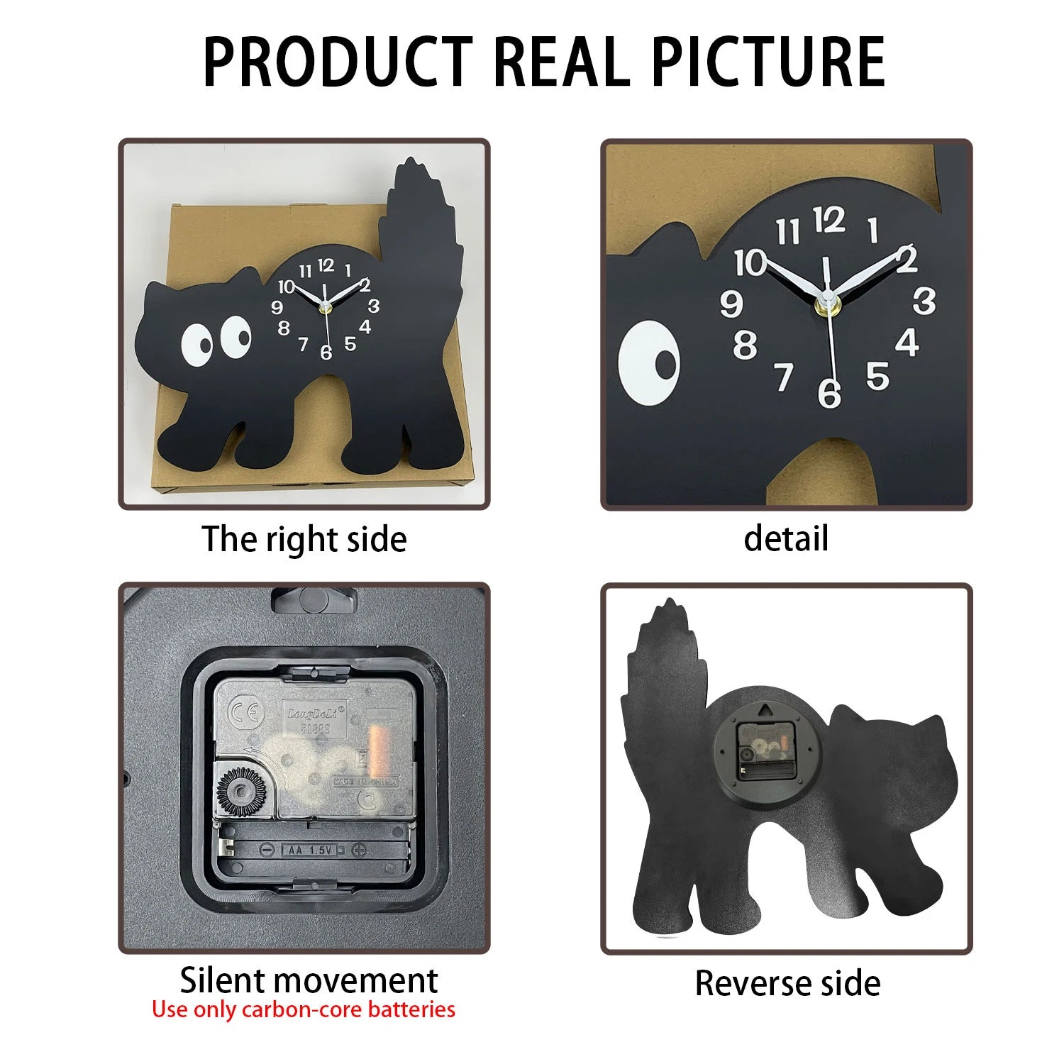 Horloge Murale – Petit Chat Noir en Porcelaine et Bois